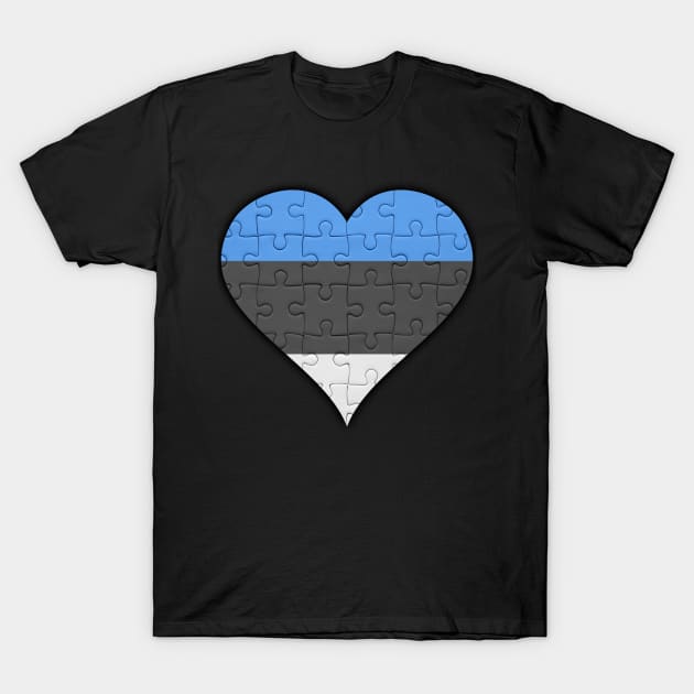 Estonian Jigsaw Puzzle Heart Design - Gift for Estonian With Estonia Roots T-Shirt by Country Flags